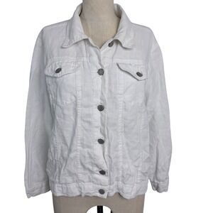 Bleu Jeans Co Womens White 100% Linen Button Front Lightweight Jacket Large